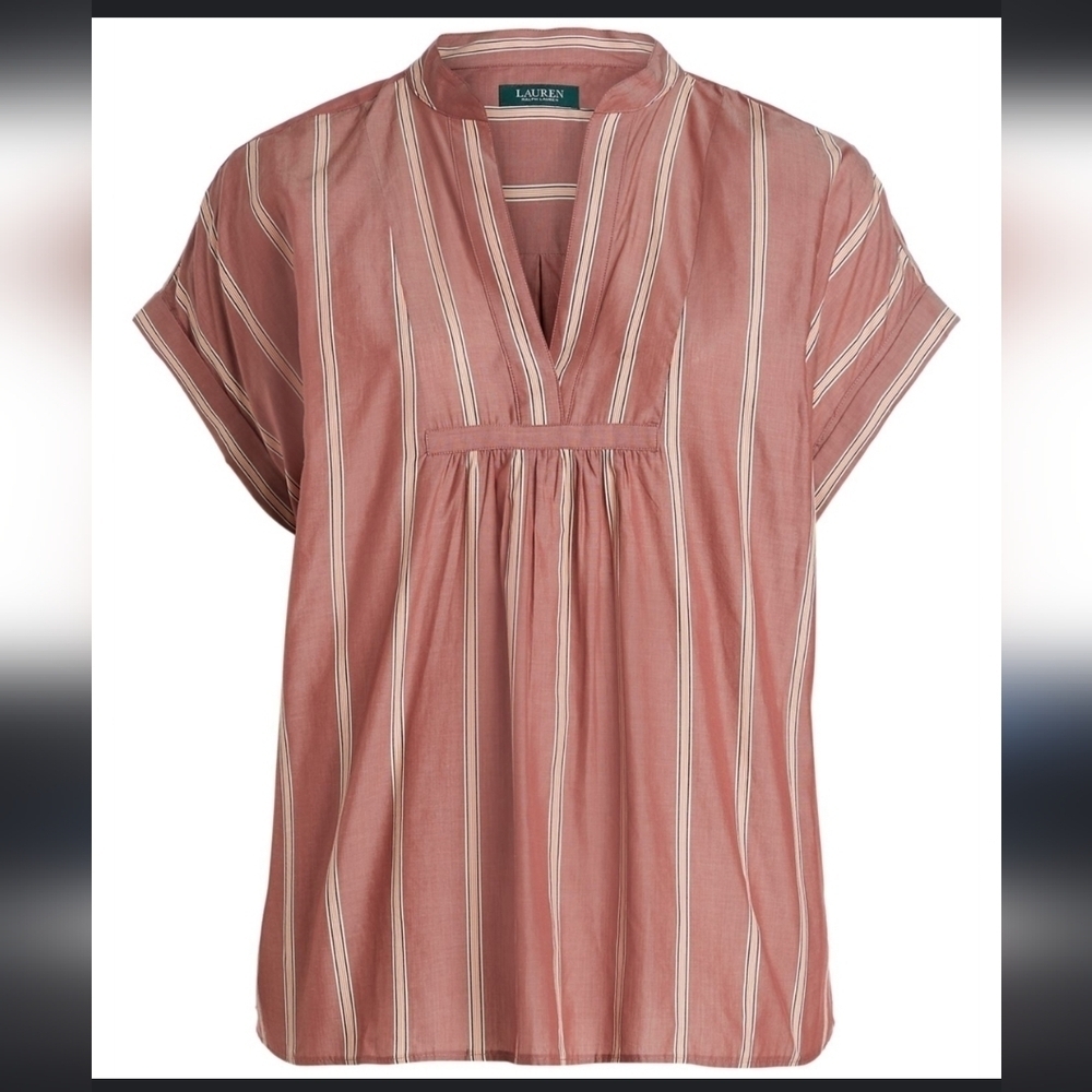Lauren Ralph Lauren Striped Peasant Cotton Lyocell Blouse size 1X Rust Red